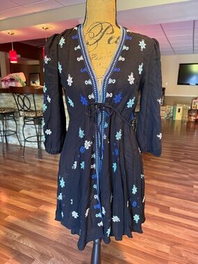 Free People size XS black designed slightly sheer dress or worn as a tunic